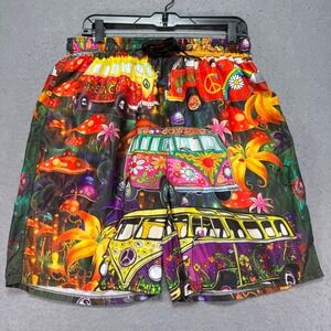 Men's Psychedelic Hippie VW Bus Mushroom Floral Swim Trunks Shorts